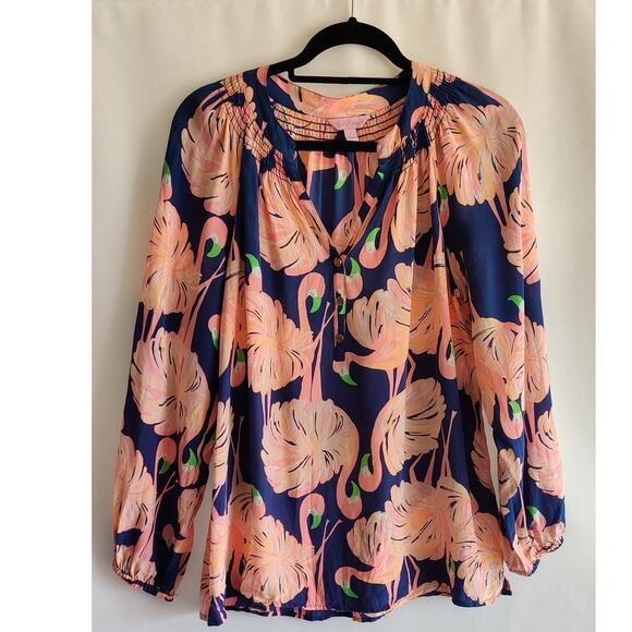 Lilly Pulitzer Pink and Blue Flamingo Blouse - Picture 2 of 9